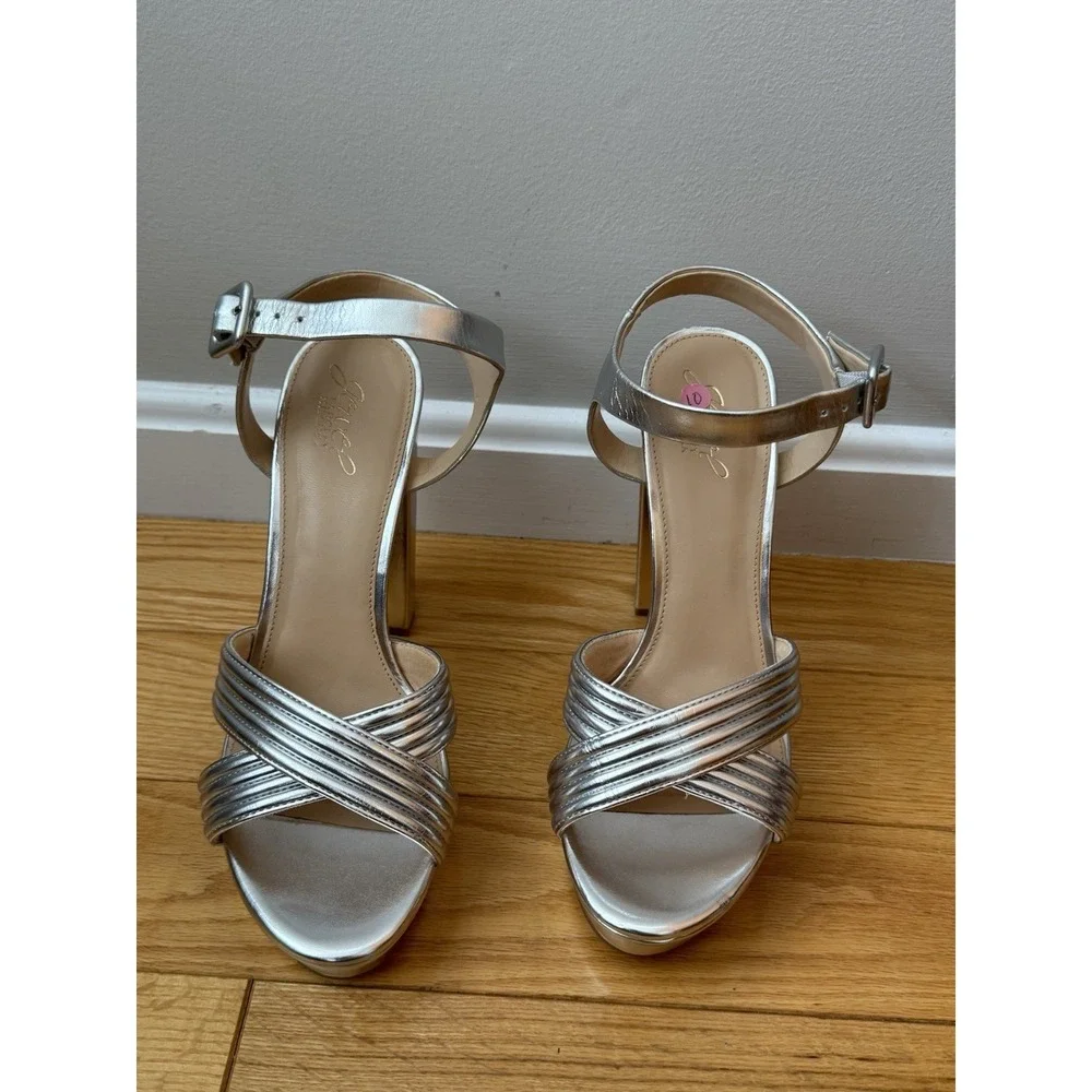 Jewel Badgley Mischka Silver Women's Sz.10 Heeled Open Toe Platform Sandal Heels